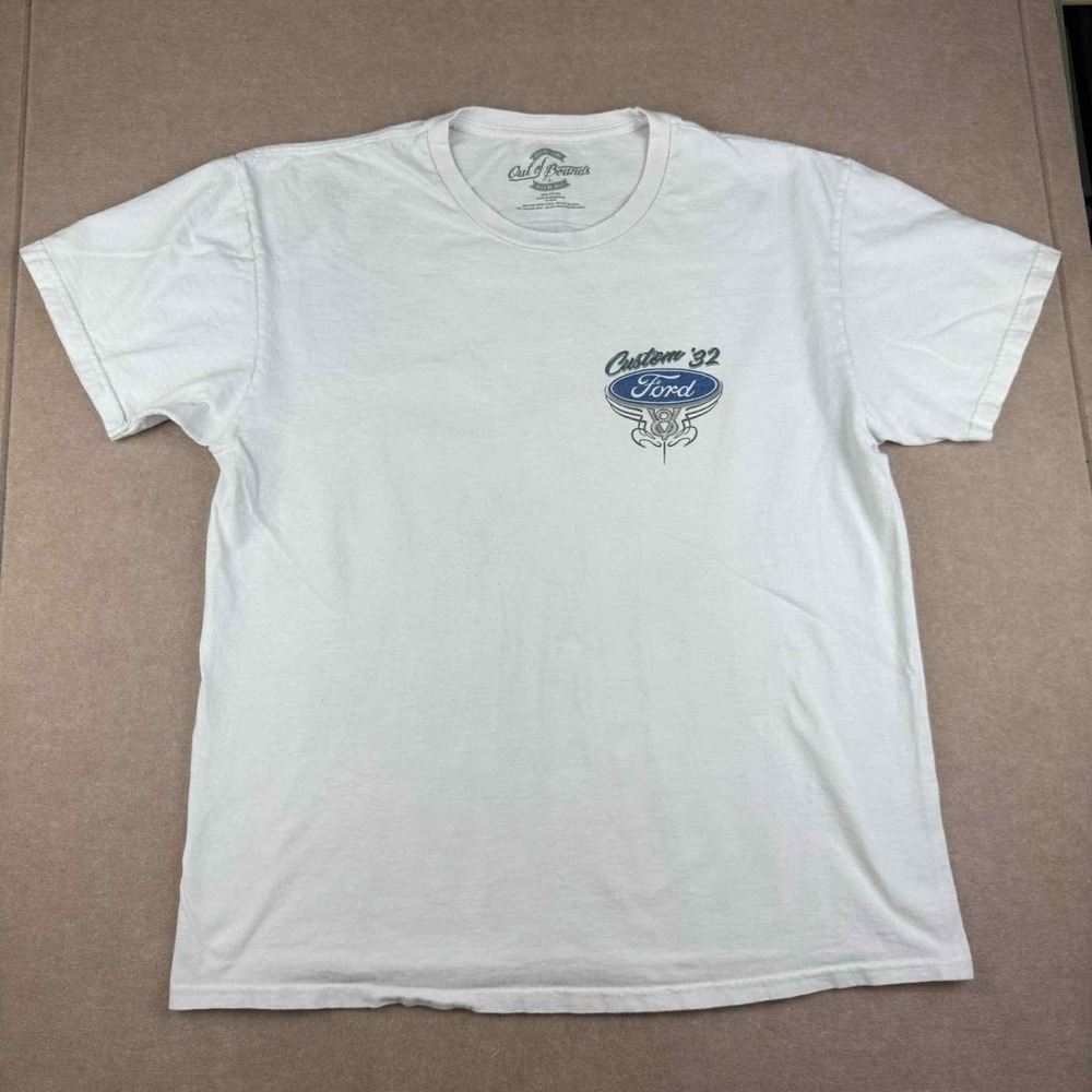 Y2K Ford T-Shirt Men L White Hot Rod‎ American Road Legend Car Graphic Tee